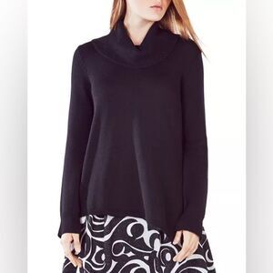 BCBGMAXAZRIA 100% Merino Wool Asymmetrical Waris Turtleneck Sweater Small Black 